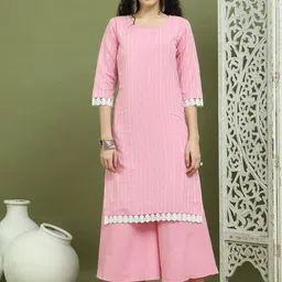 Jompers Floral Woven Design Sleeveless Straight Kurta With Palazzos-30