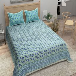 Bombay Spreads Turquoise Blue & Green Floral 180 TC King Bedsheet with 2 Pillow Covers-image-82