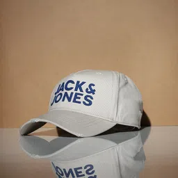 Jack & Jones Men Beige & Blue Embroidered Baseball Cap-picture-1