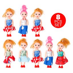 Fiddlerz Mini Fashion Dolls Toys Set For Girls Cake Topper Action Figures Pack of 8 Multi color- Height 9.7 cm-26
