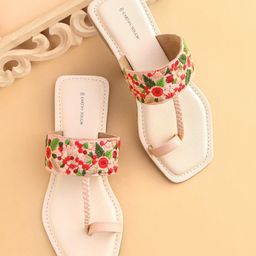 Earthy Touch Premium Slip On Ethnic Wear Mojaris with Floral Embroidery - Beige Peach-image-73