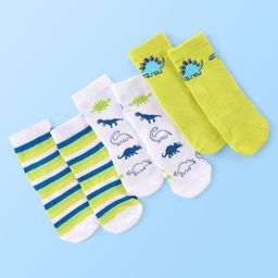Cute Walk by Babyhug Anti Bacterial Ankle Length Socks Striped & Dino Design Pack of 3 - Multicolour-image-89