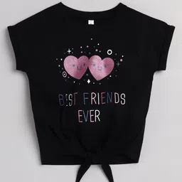 giniekids Half Sleeves Hearts & Best Friends Forever Text Printed Cotton Top - Black-picture-43