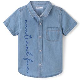 Babyoye Woven Half Sleeves Solid DyedDenim Shirt with Embroidery Detailing - Blue-image-20