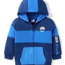 Babyhug Cotton Knit Full Sleeves Cut & Sew Hooded Sweat Jacket with Zipper Front Pocket & Badge Detailing - Navy-image-96