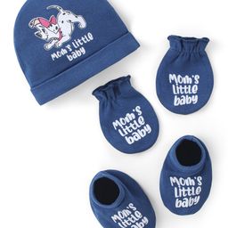 Babyhug Disney Cotton Knit Cap Mittens & Booties Set with 101 Dalmatians Graphics - Blue-21