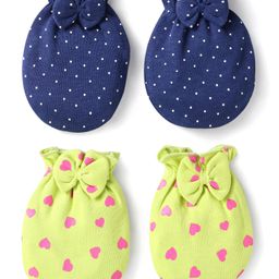 Doodle Poodle Interlock KnitMittens With Polka Dots & Hearts Print Pack of 2 -Navy Blue Light Yellow-27