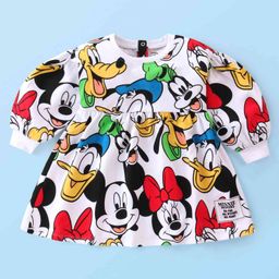 Babyhug Disney Cotton Knit Full Sleeves Frock With Minnie Mouse & Friends All over Print - Multicolor-image-48