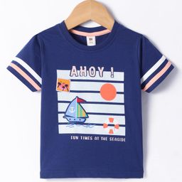 ToffyHouse Single Jersey Knit Half Sleeves T-Shirt with Beach Theme Print - Navy Blue-picture-22