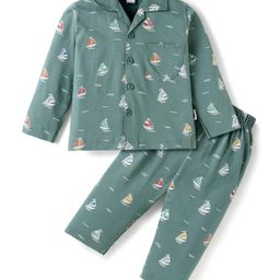 Teddy Sinker Knit Full Sleeves Night Suit with Nautical Theme Print - Mint Green-image-87