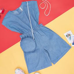 Pantaloons Junior Denim Sleeveless Solid Jumpsuit With Coordinating Bag Set - Light Blue-image-31