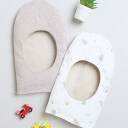 BUMZEE Interlock Knit Monkey Caps with Stripes & Animal Print Pack of 2 Beige & White - Diameter 23.5-12