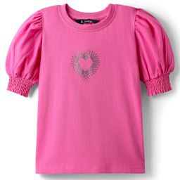 Pine Kids Cotton Knit Half Sleeves Top with Heart Design - Fuchsia-image-7