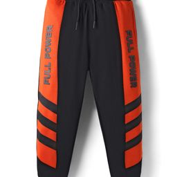 Pine Kids Knit Full Length Lounge Pants with Text Print - Black & Orange-picture-21