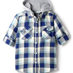 Pine Kids Cotton Woven Full Sleeves Hooded Shirt with Checks Print - Blue-image-80