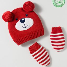 Babyhug Organic Cotton Woollen Knit Cap & Mittens Set with Bear Design & Applique Rust Orange - Diameter 16 cm-picture-24