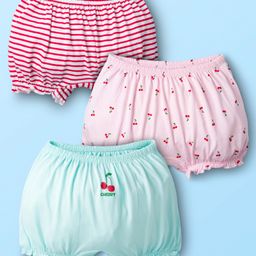 Honeyhap Premium 100% Cotton Knit with Bio Finish Bloomers with Stripe & Bow Print Pack of 3 - Festival Bloom Bay & White-picture-13