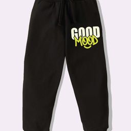 KAVEE Pure Cotton Knit Biowashed Full Length Good Mood Text Printed Lounge Pants - Black-picture-12