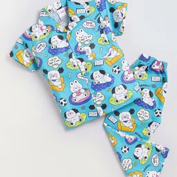 NAUTI KIDZ Boys Pure Cotton Shirt Collar Short Sleeves Printed Night Suit-image-93