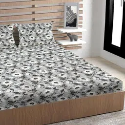 Urban Magic Grey & White Floral Printed 130 TC Queen Bedsheet Set- 2.15 m x 2.10 m-image-23