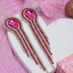 StyleCast Gold-Plated Rhinestones Studded Tasselled Teardrop Shaped Drop Earrings-image-99
