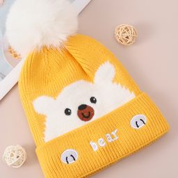 Babyhug Woollen Cap With Bear Design - Yellow image 3