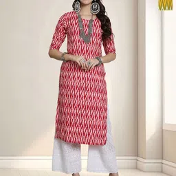 HERE&NOW Selection Of 2 Chevron Printed Round Neck Straight Kurtas-picture-3