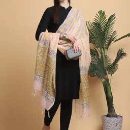 LOOM LEGACY Floral Printed Block Print Chanderi Dupatta image 3