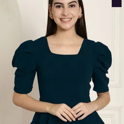 Tromko Women Black Color Square Neck Puff Sleeve Peplum Top-picture-26