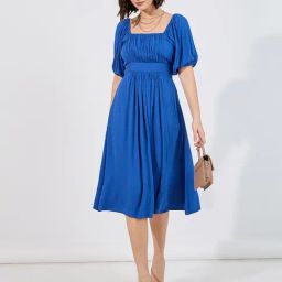 Styli Blue Cotton Plain Dress-image-46