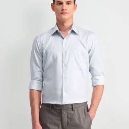 Arrow Medium Grey Cotton Slim Fit Striped Shirt-image-30