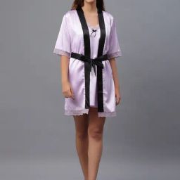 Pretty Loving Thing Purple Satin Solid Nighty With Robe-image-21