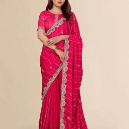FABMORA Pink Embroidered Saree with Unstitched Blouse-picture-22