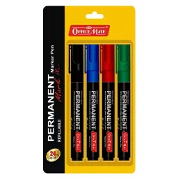 Soni Office Mate 4 Pcs Permanent Marker Refillable 4.43 mm Bullet Tip for Plastic, Glass, Metal & More, Black, Blue, Red, Green (Pack of 2)-image-65