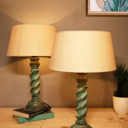 Homesake Beige & Blue Wood Signature Rustic Table Lamp - Set of 2 image 1