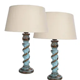 Homesake Beige & Blue Wood Signature Rustic Table Lamp - Set of 2 image 2