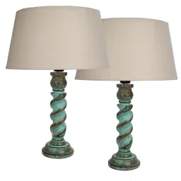 Homesake Beige & Blue Wood Signature Rustic Table Lamp - Set of 2 image 2