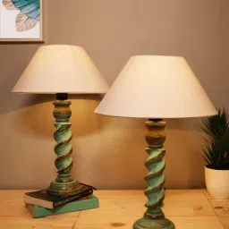 Homesake White & Blue Wood Signature Rustic Table Lamp - Set of 2 image 1