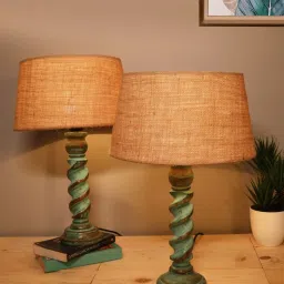 Homesake Brown & Blue Wood Signature Rustic Table Lamp - Set of 2 image 1