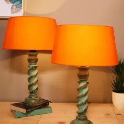 Homesake Orange & Blue Wood Signature Rustic Table Lamp - Set of 2 image 1