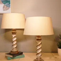 Homesake Beige & White Wood Signature Rustic Table Lamp - Set of 2 image 1