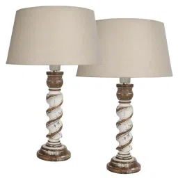 Homesake Beige & White Wood Signature Rustic Table Lamp - Set of 2 image 2