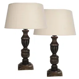 Homesake Beige & Brown Wood Signature Rustic Table Lamp - Set of 2 image 2