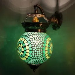 Homesake Green Metal & Glass Turkish Mosaic Wall Lamp - Set of 1 (Bulb not included)-image-89