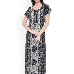 Secret Wish Black & Off White Printed Nighty-picture-29