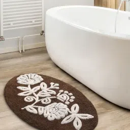 Saral Home Brown Microfiber Floral Bath Mat 50X80 cm-image-97