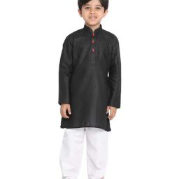 VASTRAMAY Kids Black & White Kurta Set-image-45
