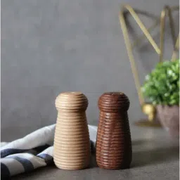 Unravel India Beige & Brown Mango Wood Salt & Pepper Shaker (0.05 L) - Set of 2-74