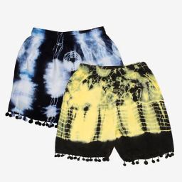 Kiddopanti Kids Navy & Yellow Tie & Dye Shorts (Pack Of 2)-image-91