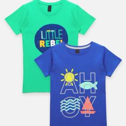 LilPicks Kids Blue & Green Cotton Printed T-Shirts (Pack of 2)-picture-5